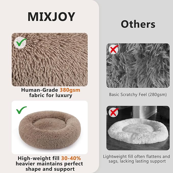 MIXJOY Orthopedic Dog Bed Comfortable Donut Cuddler Round Pet Beds Ultra Soft Washable Dog and Cat Cushion Bed (36'', Brown)