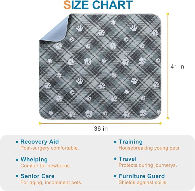 BEAUTYZOO 4 Pack Washable Pee Pads for Dogs,Reusable Puppy Pads 36x41 Plaid | Waterproof Super Absorbent,Non Slip and Leak-Proof Against Urine,Whelping Pads Mats for Puppy Potty Training,Playpen,Crate