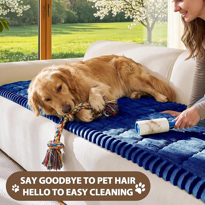 FUANGUI 2 Pack Waterproof Couch Cover for Dogs Pets Sofa Protector | Non-Slip Washable Fuzzy Soft Sofa Slipcover for 2 PCS L Shaped Sofa Pet Friendly, 27.6" x 59.1"+27.6" x 70.9", Navy Blue