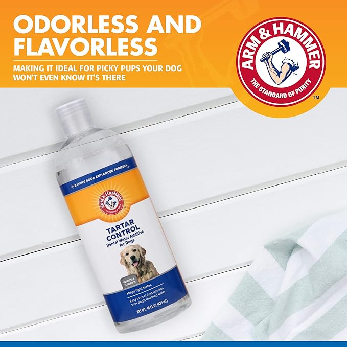 Arm & Hammer Clinical Care Dental Rinse for Adult Dogs, Odorless Flavorless No Taste Water Additive for Dog Dental Care, Helps Reduce Tartar & Freshen Breath, 16 Fl Oz - 24 Pack