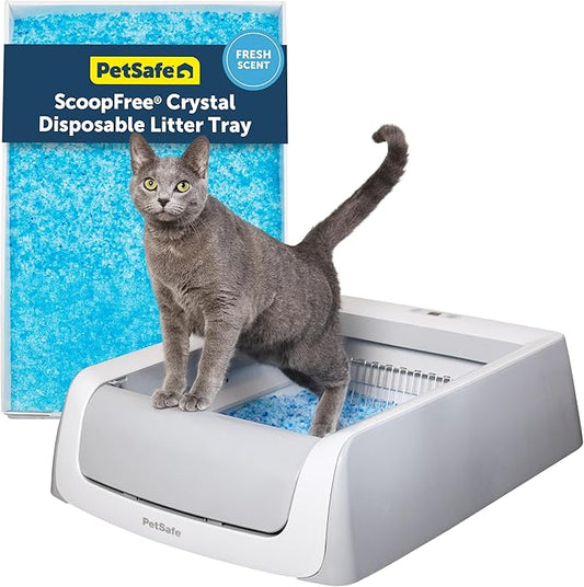 PetSafe ScoopFree Crystal Pro Legacy Automatic Self-Cleaning Cat Litter Box – Includes 1 Disposable Crystal Litter Tray – Advanced Odor Control – Not Enclosed – Gray (PAL00-16805)