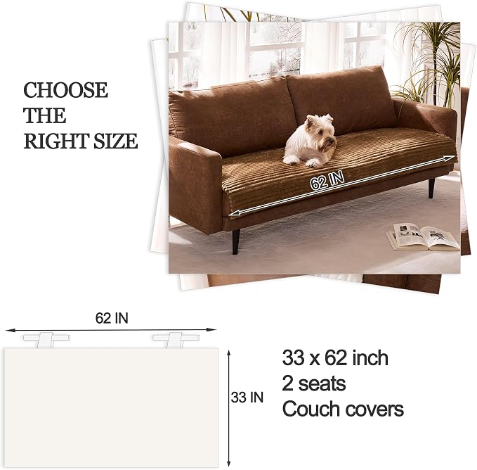 Waterproof Dual Non-Slip Couch Cover for Dogs, Fuzzy Soft Pet Couch Covers for 2 Cushion Sofa loveseat, Pet Friendly Soft Dog Bed Covers Sofa Cover Washable (Coconut, 33" x 62" 1 Pack)
