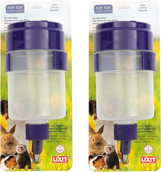 Lixit® Lever Valve Top Fill No Drip Water Bottles for Rabbits, Chinchillas, Ferrets, Guinea Pigs and Adult Rats (Purple (Pack of 2), 16 Ounce)