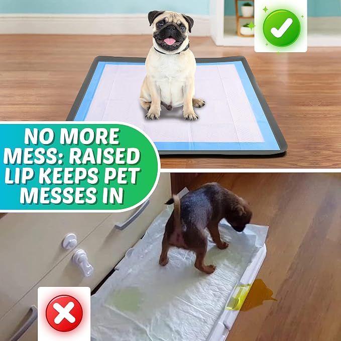 Dog Pee Pad Holder - Fits Up to 36” x 36” Pee Pad - 2 Pack - Grey | Stable Grip, Soft Edges, Quick Wipe Silicone Surface, Dog Pad Holder for Indoor Flooring Protection