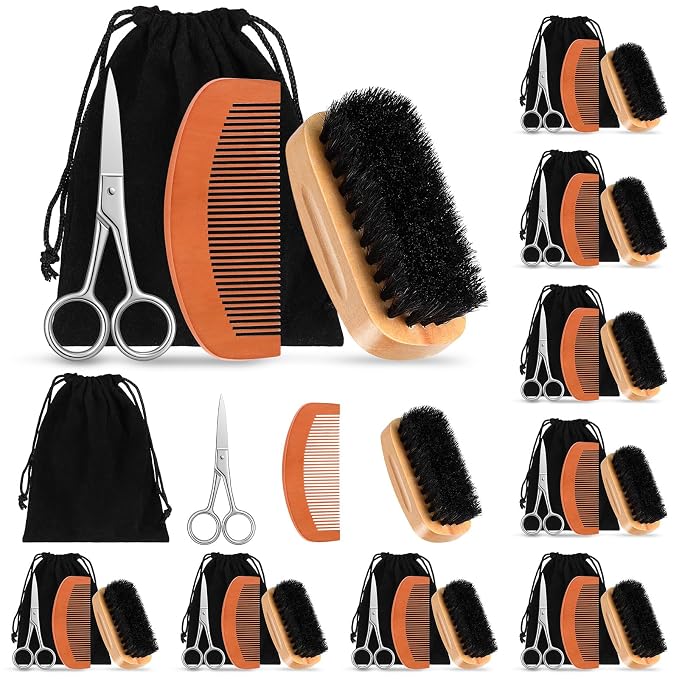 Maitys 10 Set Appreciation Gifts Bulk Beard Brush Comb Scissors,Rectangle | Boar Bristle Beard Brush, for Men Father Colleague Employee