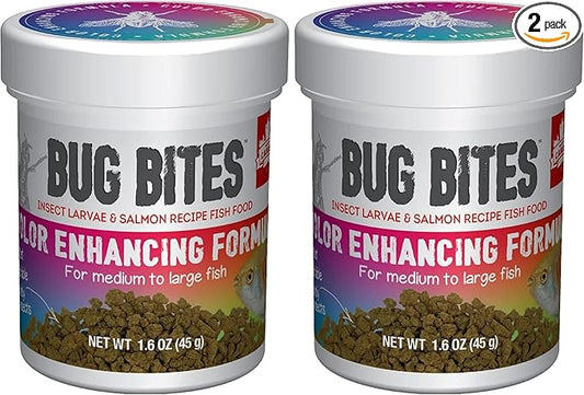 Fluval Bug Bites Color Enhancing Fish Food for Tropical Fish, Granules for Medium to Large Sized Fish, 1.6 oz., A6589, Brown (Pack of 2)
