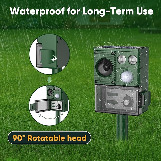 2026 Upgraded Solar Animal Repellent, Cat Repellent Outdoor, Squirrel Repellent, Deer Repellent Devices, Ultrasonic Pest Repeller Dog, Raccoon, Skunk, Rabbit, Rodent, Waterproof, Motion Detection