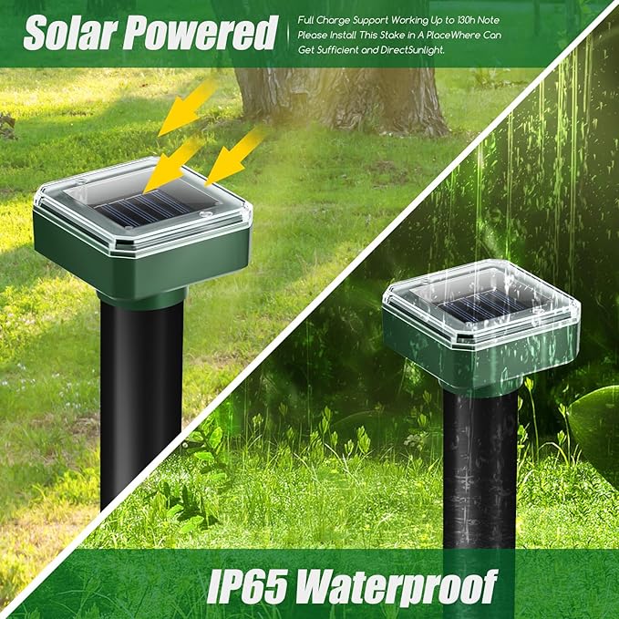 8 Pack Mole Repellent Solar Powered, Gopher Repellent Ultrasonic Mole Stakes Deterrent for Yard, Solar Rodent Repeller Outdoor for Vole Groundhog Chipmunk Snake Lawns Gardens Farms Burrowing Animals