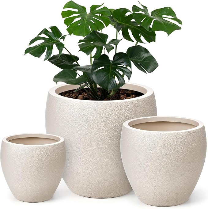 homenote Flower Pots 14.5/12/9.6 Inch,Large Plant Pots Indoor with Drainage,Plastic Pots for Plants,Garden Pots for Outdoor,Large Planters for Indoor Plants,Big Plastic Planter,Off-White(3 Pcs)