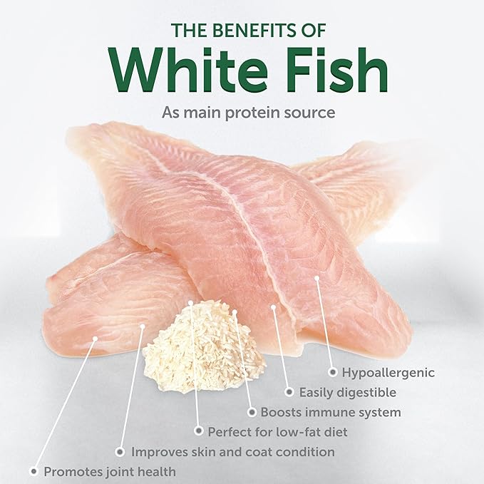 Nature's Protection Low Calorie Dog Treats for Training - Functional Treats for Digestion, Perfect for Small, Medium & Large Breed Dogs with Light Fur (Superior Care - White Fish & Rice, 5.29 oz)