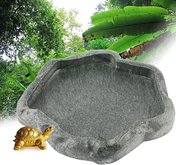 AYNEFY Reptile Food Water Rock Bowls,Resin Reptile Feeder Lizard Feeding Dish Amphibian Feeder Bowl Terrarium Decor for Bearded Dragons Leopard Gecko Frog Snake(Emerald