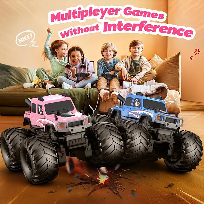 NQD® Monster Truck Toys, Waterproof 360°Rotate 4x4 RC Truck, Amphibious Remote Control Monster Trucks, 2.4GHz All Terrain Off-Road Pickup Toy RC Car for Gifts for Boys Kids Age 6 7 8 9 10 11 12+,Pink