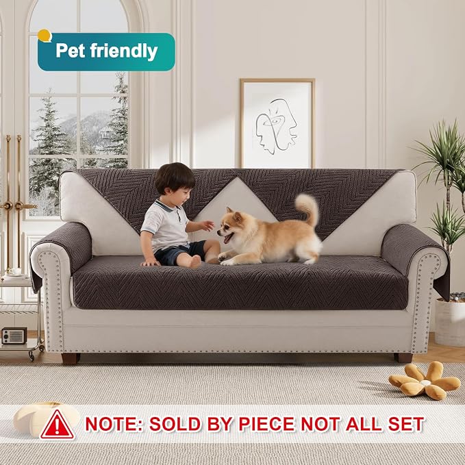 Turquoize Waterproof Couch Cover for Dogs Fuzzy Pet Couch Covers for Sofa Thick Dog Bed Cover Non-Slip Sofa Covers for 3 Cushion Couch Protector Slipcover Pet Friendly (Brown, 36" x 72")