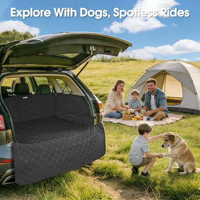 ALLANSING SUV Cargo Liner for Dogs - Heavy-Duty 900D Oxford Waterproof Pet Cargo Protector with 3-Sided Zippered All-Round Protection & TPU Suction Cups, Fits Midsize & Large SUVs and Minivans