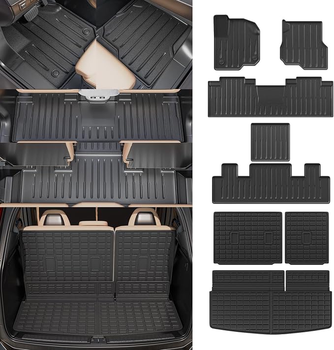 Floor Mats Compatible with 2018-2024 Ford Expedition 7-Seater (Not Fit Max) Cargo Liner Trunk Mat Back Seat Cover 2023 Expedition Accessories (Trunk Mat+3rd Row Backrest Mats+Floor Mats)
