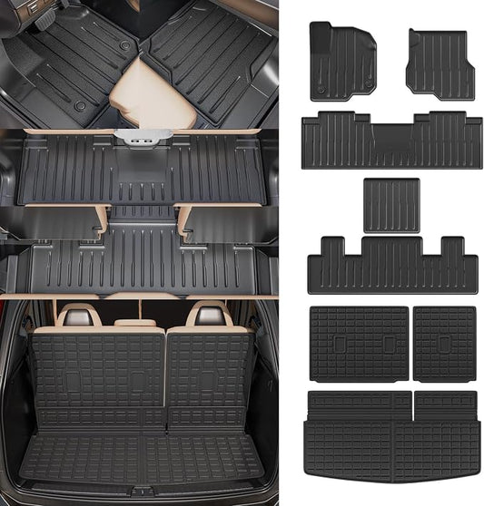 Floor Mats Compatible with 2018-2024 Ford Expedition 7-Seater (Not Fit Max) Cargo Liner Trunk Mat Back Seat Cover 2023 Expedition Accessories (Trunk Mat+3rd Row Backrest Mats+Floor Mats)