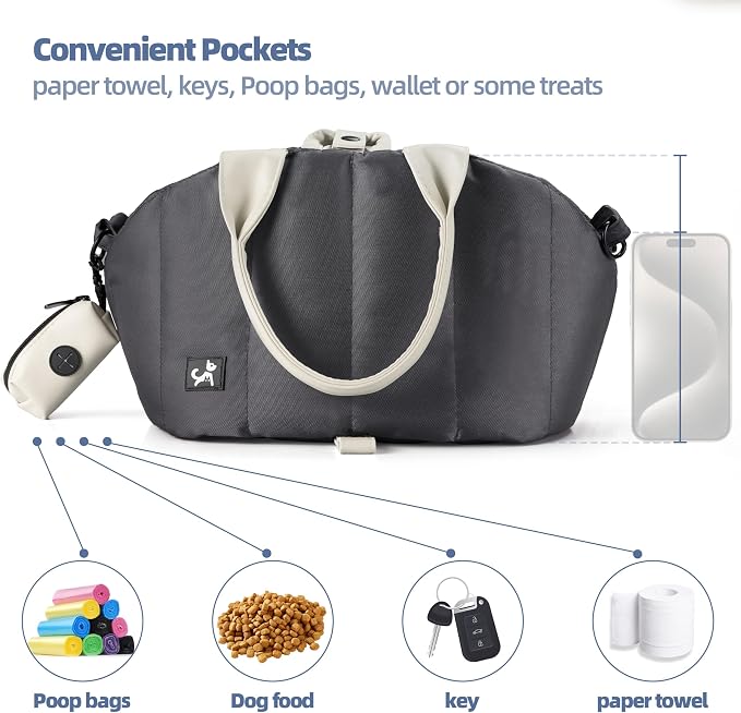Small Dog Carrier Purse, Portable Pet Carrier Tote Carrier with Pockets, Adjustable Safety Leash, Waterproof Dog Travel Bag, Travel Pets Purse up to 4 Lbs, Dark Grey