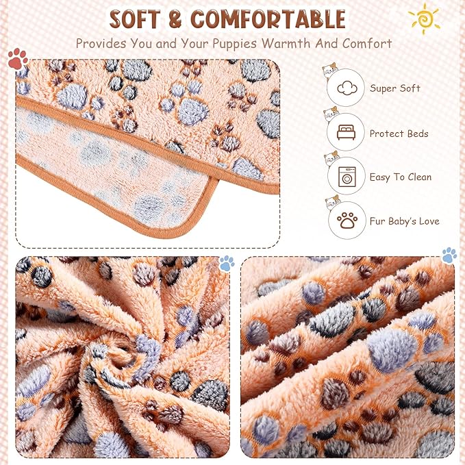 Tatuo 4 Pack Fleece Dog Blankets for Puppy Cats Multi-Size Sleep Mat for Pet Guinea Pig Soft Washable Warm Crate Bed Puppy Teething Toys Print Pattern Blanket Indoor(Mixed Color,72 x 72 Inch,Paw)