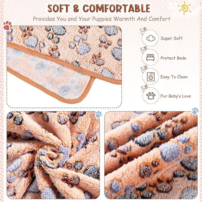Tatuo 4 Pack Fleece Dog Blankets for Puppy Cats Multi-Size Sleep Mat for Pet Guinea Pig Soft Washable Warm Crate Bed Puppy Teething Toys Print Pattern Blanket Indoor(Mixed Color,51 x 63 Inch,Paw)