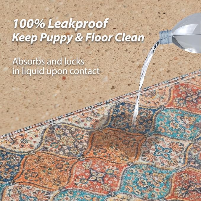 nunubaby 2PACK Washable Pee Pads for Dogs, Stylish, Non-Slip and Leak-Proof Pee Pads. Reusable Potty Pads for Dogs for Crates and Floors.(Cream/Multi,72" x72" )