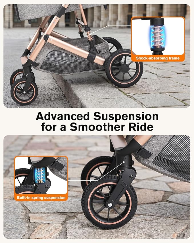 Pet Stroller with Detachable Carrier, Shock-Absorbing & Foldable | Dog & Cat Stroller for Small/Medium Pets, Convertible Car Seat, 4-Wheel Smooth Ride, Travel Carrier