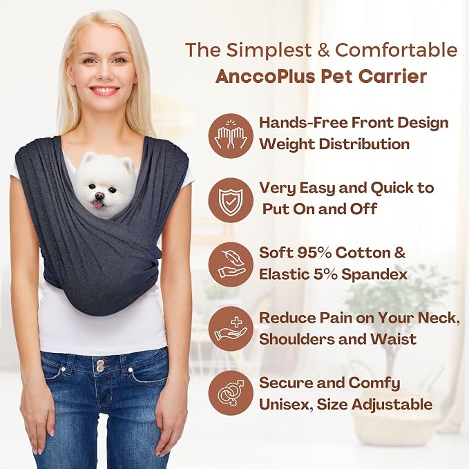 Small Dog Sling Carrier, Hands-Free, Charcoal Black, Regular | Patented Front Carrier Reduces Back and Neck Strain; Adjustable, Soft Cotton, 3D Air Mesh for Puppies & Cats up to 20 lb