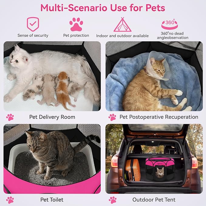 Siedihit Dog Playpen, Puppy Pet Playpens Indoor for Small Dogs Tent Crates | Cage Indoor/Outdoor, Portable Pop Up Dog Kennel Playpen with Carrying Case for Dogs/Cats/Rabbits, Hot Pink