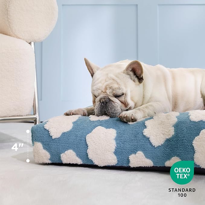 LE SURE Cute Aesthetic Dog Bed for Crate,Jacquard Thick Pet Pillow 35x22 | Shredded Chopped Foam,Modern Plush Crate Cushion Gift for Large Dog, Waterproof Washable Cover, Nonslip Bottom, Blue