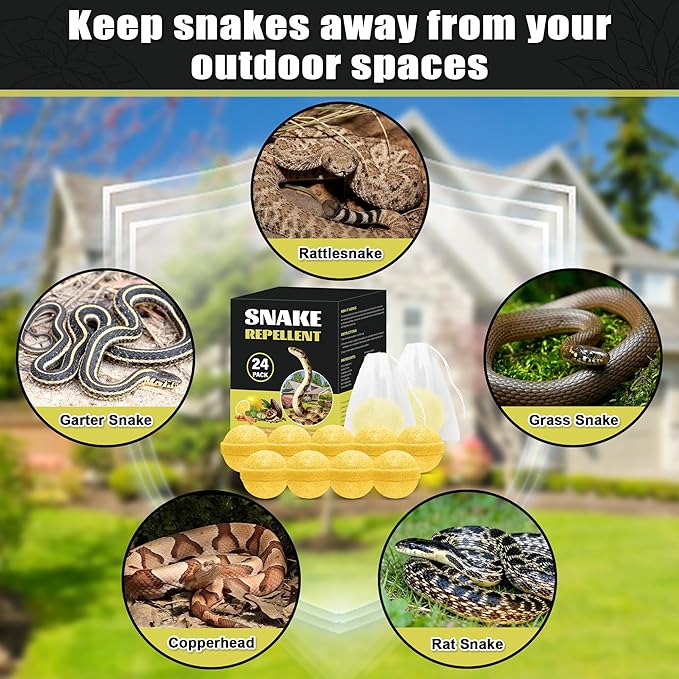 24 Pack Snake Repellent Balls, Natural Snake Deterrent for Yard, Garden & Garage, Long Lasting Outdoor & Indoor Snake Repellent, Safe for Pets & Kids, Easy to Use