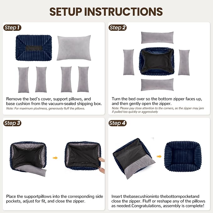 Cute Dog Bed for Small Dogs & Cats,Washable Fluffy Cat Beds for Indoor Cats, Rectangle Orthopedic Memory Foam Puppy Beds with Anti-Slip Bottom, 20 x19 x 7 Inches, Navy