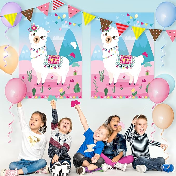 NEBURORA 2 Pack Pin The Tail on The Llama Game 2 Large 21"x 28" Posters with 48pcs Stickers Llama Themed Birthday Party Supplies Decorations for Girls Fiesta Party Games Classroom Game
