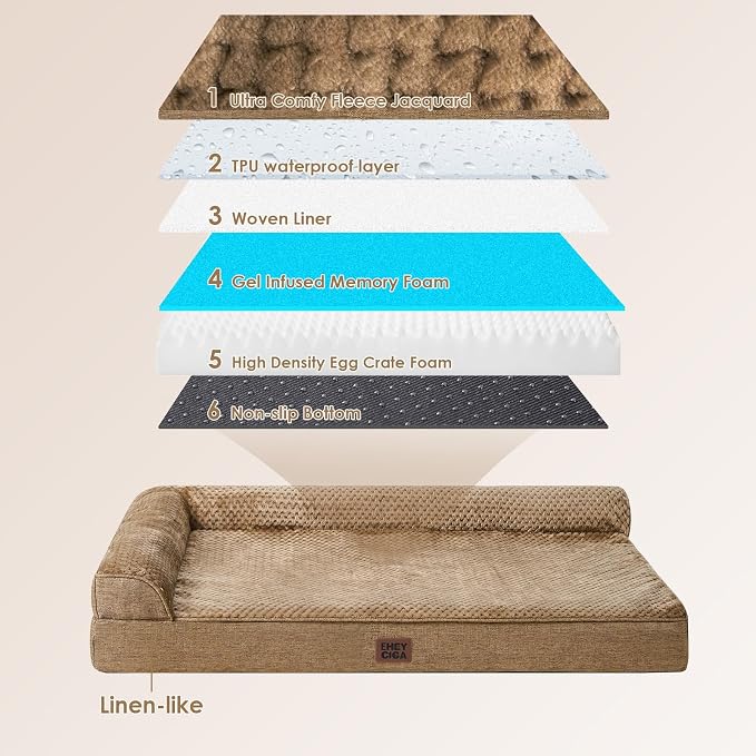 EHEYCIGA Extra Large Dog Bed Othorpedic, Memory Foam XL Dog Bed with Washable Removable Cover, Waterproof Pet Sofa Couch XLarge Size Dogs with Nonskid Bottom, 44x32x6.5, Camel | Washable Removable Cover, Waterproof Flat Pet Sofa Couch with Nonskid Bott...
