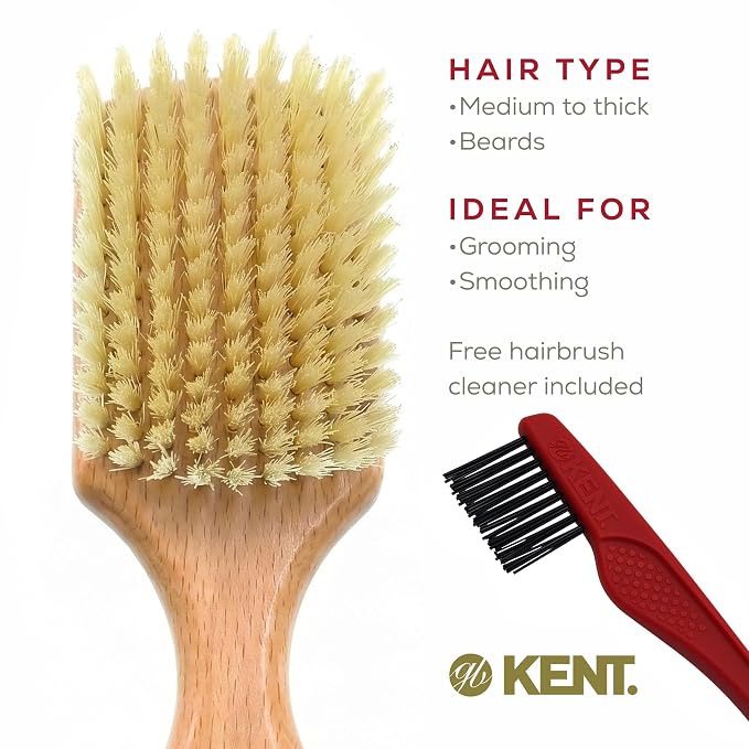 Kent OG2S Beechwood Soft Bristle Hair & Facial Brush - Exfoliating Soft White Natural Boar Bristle Brush for Men's Grooming, Hair Care & Beard Straightener