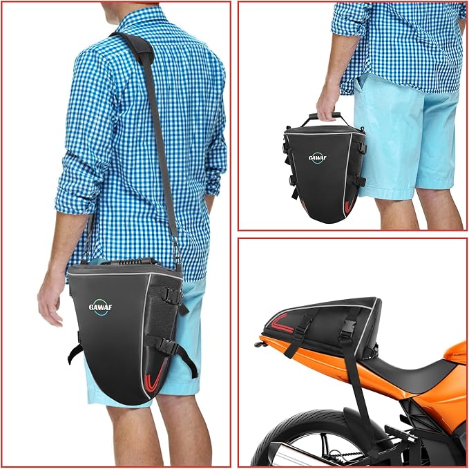Motorcycle Tail Bag, Upgrade 15L Waterproof Sports Motorbike Rear Seat Bag with Shoulder Strap, Motorcycle Tank Bag For Storage Saddle Bag Dirt Bike Accessories