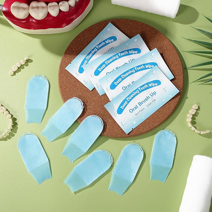Beavorty Finger Brush Teeth Wipes 50 Pcs Disposable Deep Cleaning Teeth Wipes Deep Teeth Cleaning Finger Oral Wipes for Oral Brush Ups Mini Toothbrush, Individual Package