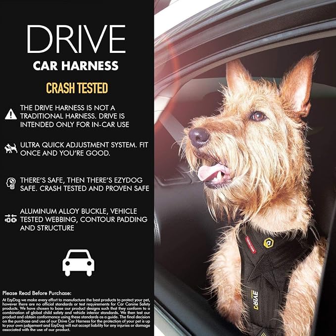 EzyDog Drive Dog Car Harness, Crash Tested and Certified - Medium | US-FMVSS 213 Certified Dog Seat Belt Harness, Adjustable, Padded Comfort Chest Plate, Dual Metal SR Buckles