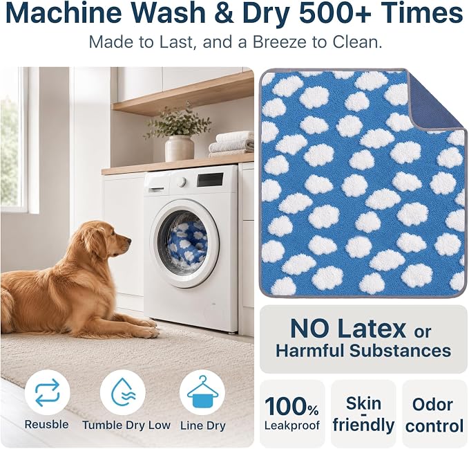 LOOBANI 2 Pack Extra Large Washable Pee Pads for Dogs 72"x72", Blue | Non-Slip Reusable Dog Mat, Super Absorbent Whelping Pads, Leak-Proof Dog Playpen Mat For Floor, Bed, Incontinence, Housebreak