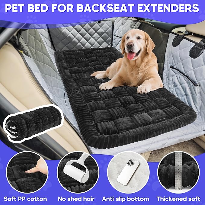 Dog Car Bed Mat Non-Slip Backseat Extender Dog Bed 56" x28.7" Black | Travel Bed for Dogs，Chew-Resistant, Easy Clean & Scratch-Proof, Comfort Design, Fits Trucks/Sedans/SUVs
