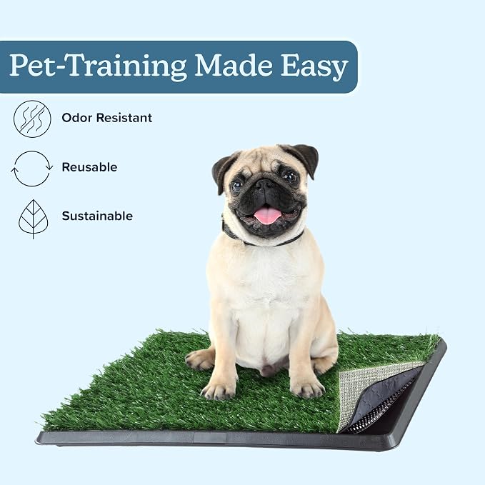 PETMAKER Artificial Grass Puppy Pee Pad for Dogs and Small Pets, 16” x 20” | Reusable 4-Layer Turf Pads for Dogs with Tray, Indoor and Outdoor Fake Grass Potty, Pet Housebreaking Supplies