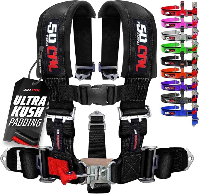 1pc Black 5 Point Harness w/ 2" straps, Racing Harness Seat Belt | Ultra Kush padding, Race latch quick release hardware. Universal Fit for UTV, RZR, race car. Part# 6009