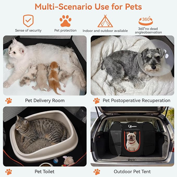 Siedihit Dog Playpen, Puppy Pet Playpens Indoor for Medium Dogs Tent | Crates Cage Indoor/Outdoor, Portable Pop Up Dog Kennel Playpen with Carrying Case for Dogs/Cats/Rabbits, Black