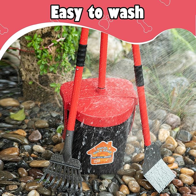 HUZSV Dog Pooper Scooper With Bag Attachment,Heavy Duty Metal Rake&Spade Swivel Bin,NonBreakable Poop Scoop for Small Large Dogs,Includes 100 Waste Bag Odorless Design Easy to Use on Grass,Dirt,Gravel