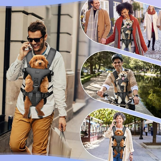 YUDODO Front Pet Carrier Backpack for Small Dog, Legs Out Dog Chest Carrier | Safety Belt, Ergonomic Support, Hands Free, Durable & Comfortable, For Walking Hiking Cycling, Black, S