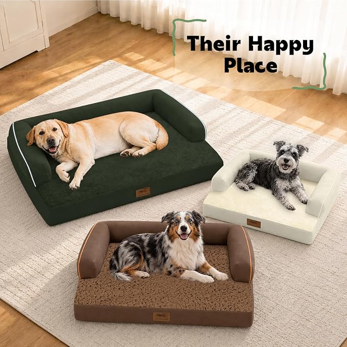 Orthopedic XL Dog Bed with Bolster for Extra Large Size Dogs | Pillow Support for Neck Relief, Egg Crate Foam, Skin-Friendly Surface, Waterproof Liner, Anti-Slip Bottom, 42 x 30 Inch