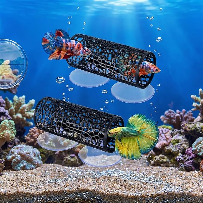 Xinjoduz 2 PCS Black Betta Fish Tunnel Hammock, Safe Aquarium Tunnel & Floating Betta Hide for Small Fish, Tank Accessories Fishtank Decorations