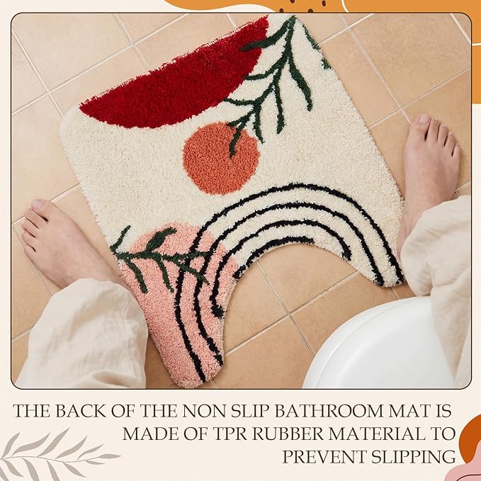 Drydiet Toilet Rug U Shaped Washable Soft and Absorbent Bathroom Rugs Non Slip Bath Mat Machine Wash Bathroom Contour Rug for Toilet Base, 24 x 20 Inch(Boho Color)