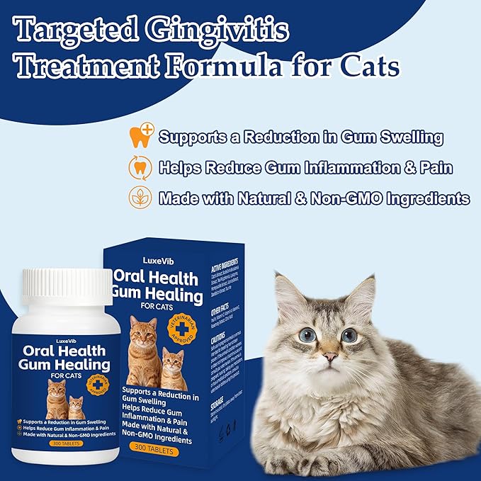 Oral Health for Cats, Cat Gingivitis Treatment, Reduce Gum Inflammation, Redness & Pain, Combats Gum Disease, Natural Plant-Based Active Formula, Cat Oral Care, Gums Health Treatment
