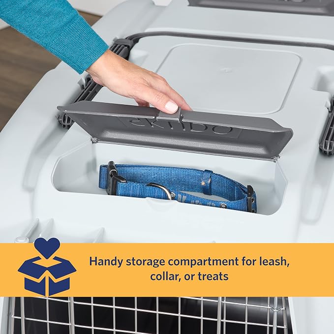 Skudo by MidWest 42-Inch Travel Carrier, Gray, Fits Pets up to 80 lbs | Hard-Sided Pet Carrier, Travel Crate with Handle, Ventilated Design, Locking Tabs, Easy Assembly