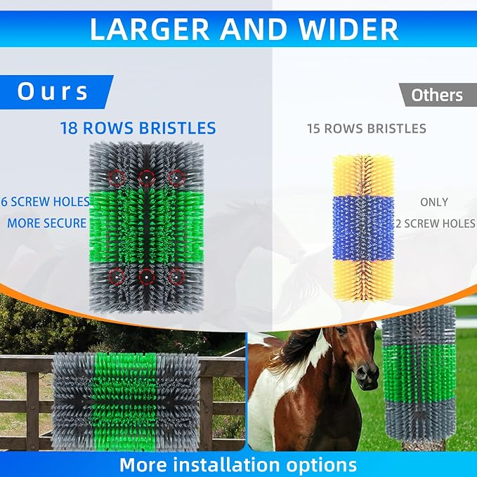 Extra Large Size Livestock Scratching Brush, Upgraded Horse/Goat/Cow/Cattle Scratcher Brush for Grooming, Itch Relief Horse Scratcher Brushes Kit with Two Sets of Mounting Screws(8-Pack,Gray)