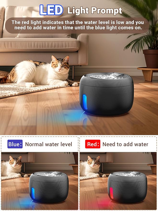 Kastty 3.5L/118oz Large Capacity Cat Water Fountain for Cats Indoor FS77 | Ultra Quiet Pet Water Fountains Water Level LED Light Multi-Filtration BPA-Free, Automatic Cat Fountain Easy Cleaning (Black)